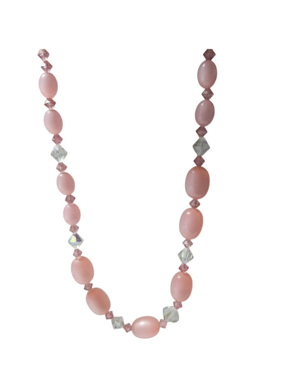 Vintage Beaded Necklace Pink Crystal Beads Classic Retro Fashion Jewelry Women